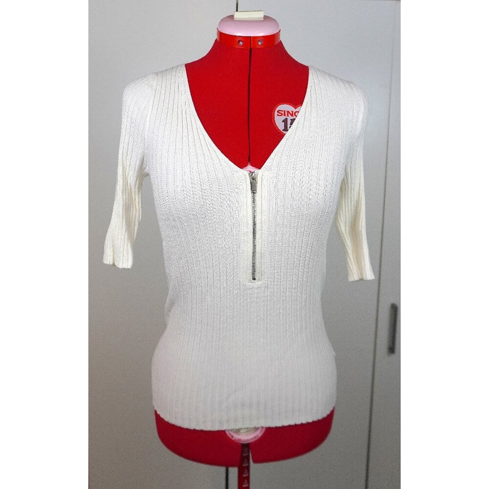 Express Ribbed Zip Front Elbow Sleeve Sweater